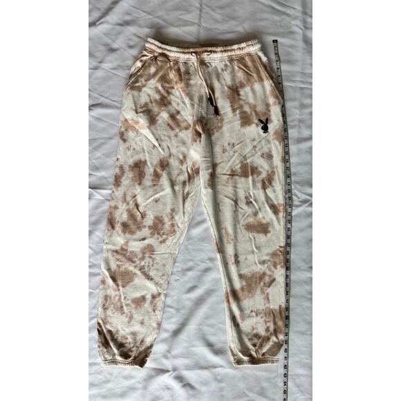 Playboy x Missguided Tie Dye Joggers Sweatpants Beige Tan Logo Loungewear - Picture 5 of 16